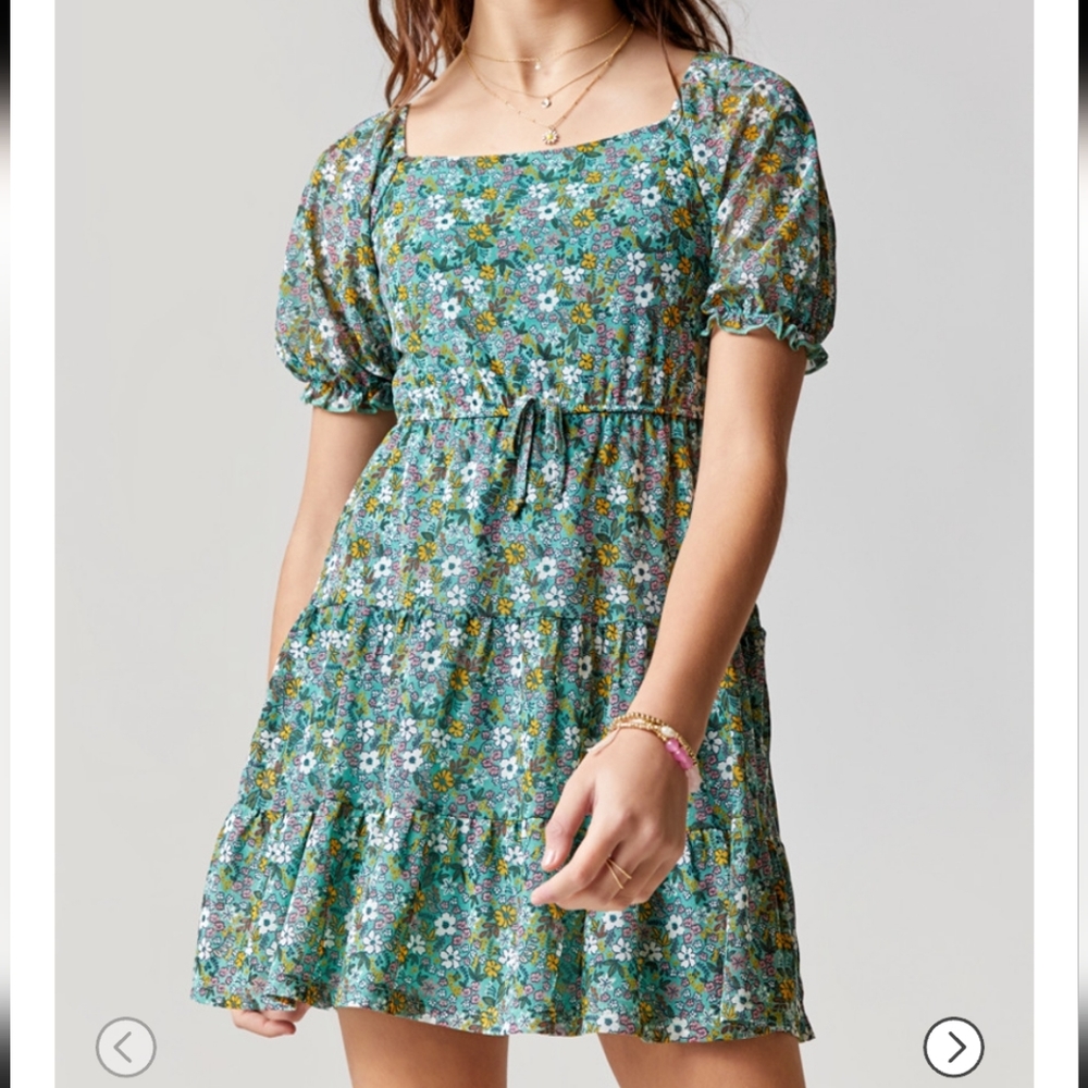 FRANKI SHORT SLEEVE FLORAL TIERED DRESS FOR GIRLS